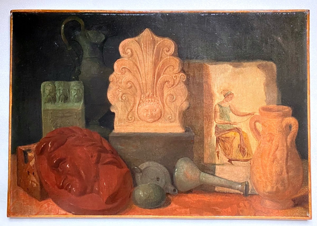 Still Life Ceramic Vase Lamp Bust Bas Relief Antique Greek Roman Painting Arthur Hacker-photo-2