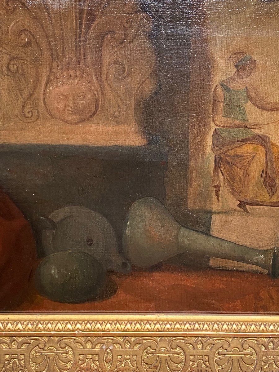 Still Life Ceramic Vase Lamp Bust Bas Relief Antique Greek Roman Painting Arthur Hacker-photo-2