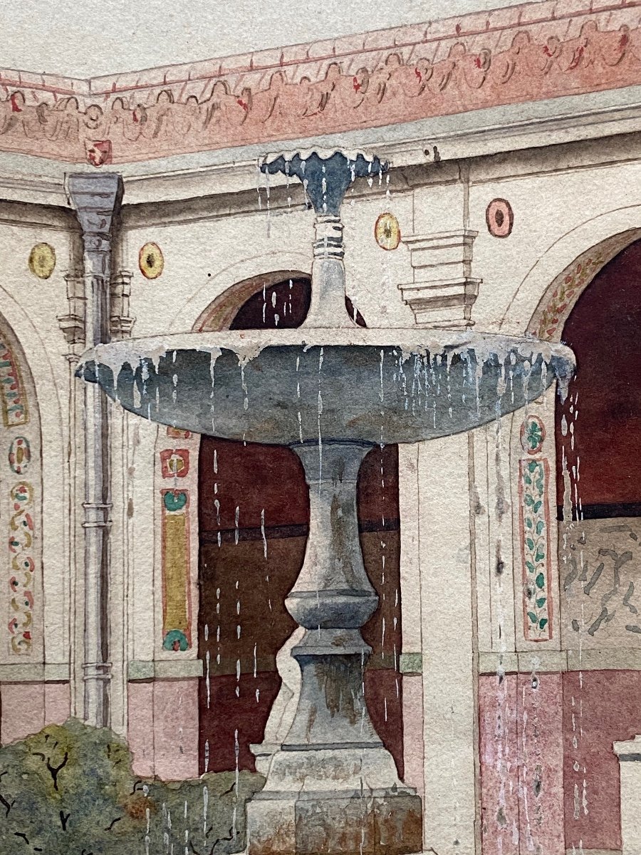 Cour Du Mûrier à L’école Des Beaux-arts à Paris Aquarelle Dessin Architecture XIX-photo-3