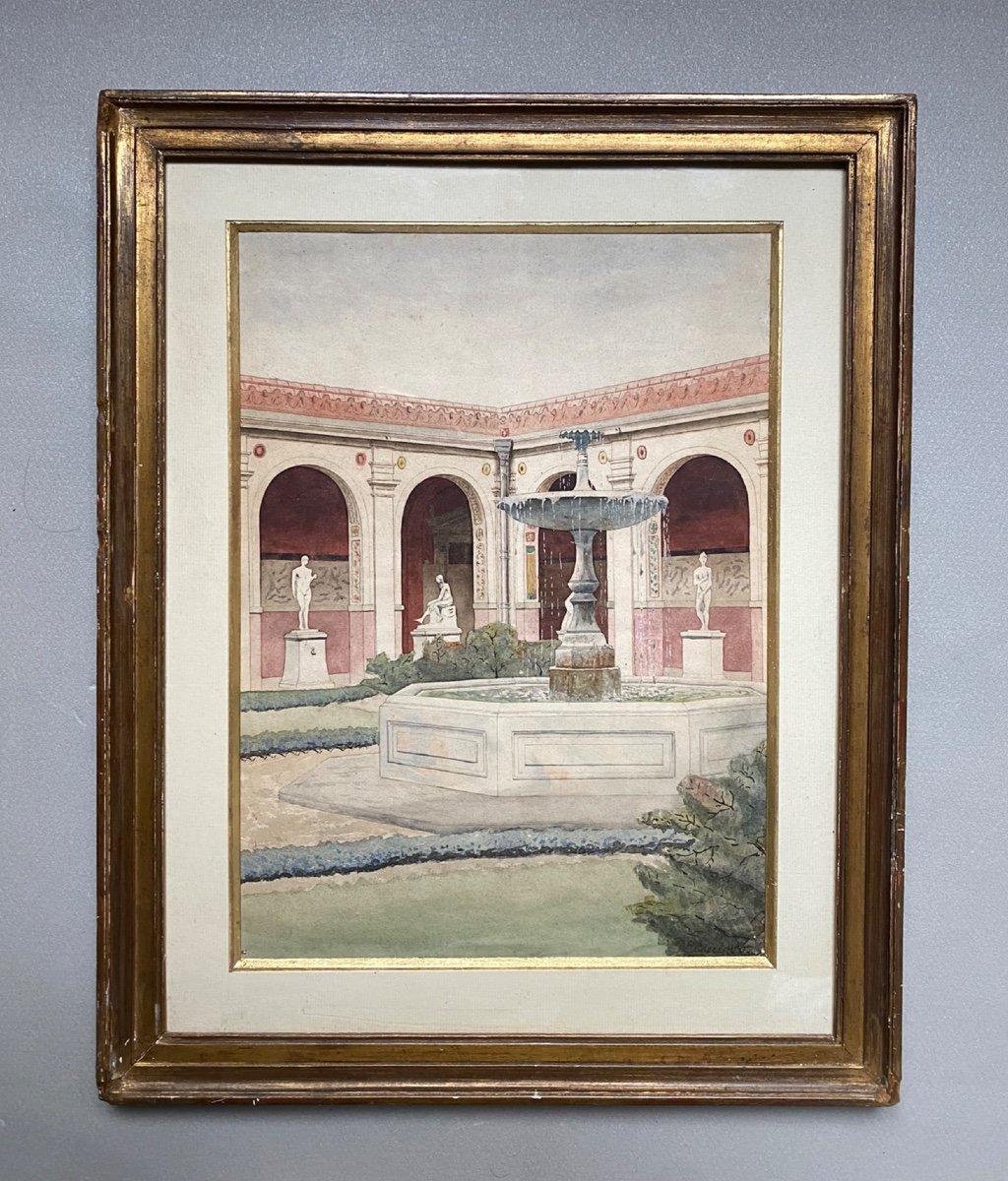 Cour Du Mûrier à L’école Des Beaux-arts à Paris Aquarelle Dessin Architecture XIX