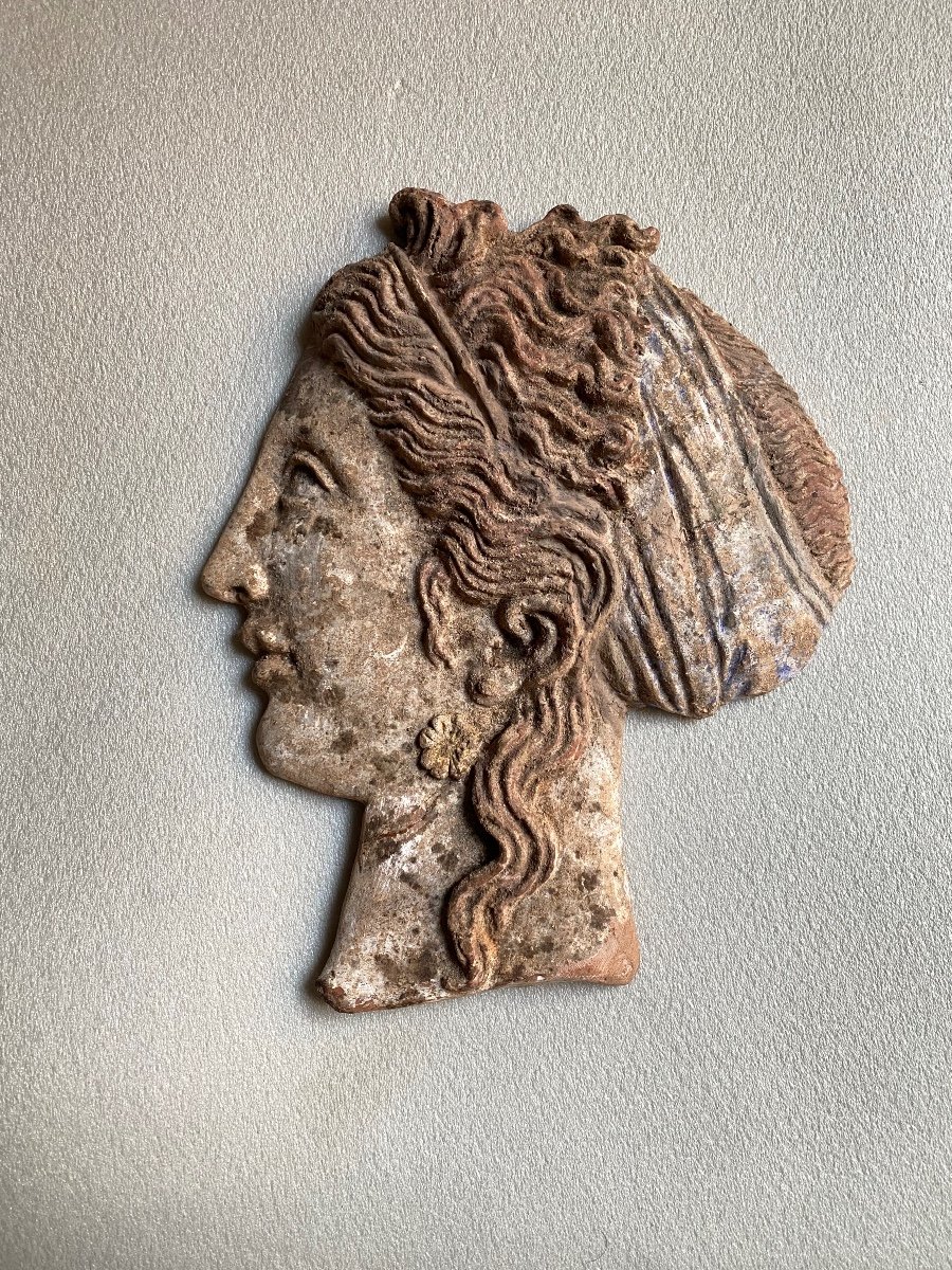 Profil De Femme Greco Romaine Plaque type Campana Céramique  Terre Cuite Antique art romain -photo-1
