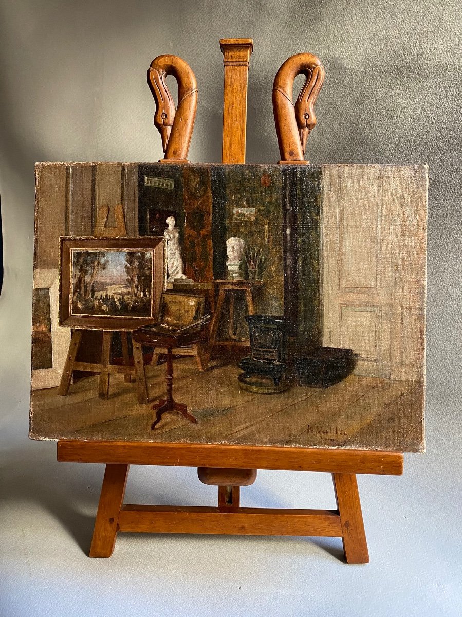 Scène D’intérieur Atelier D’artiste Venus De Milo Buste Portrait D’homme chevalet Tableau XIX-photo-3