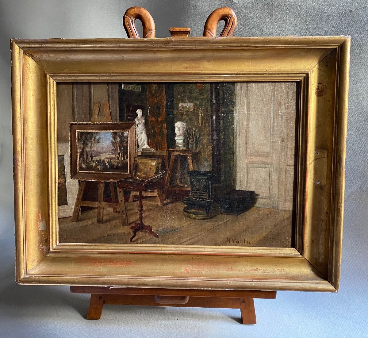 Scène D’intérieur Atelier D’artiste Venus De Milo Buste Portrait D’homme chevalet Tableau XIX-photo-4