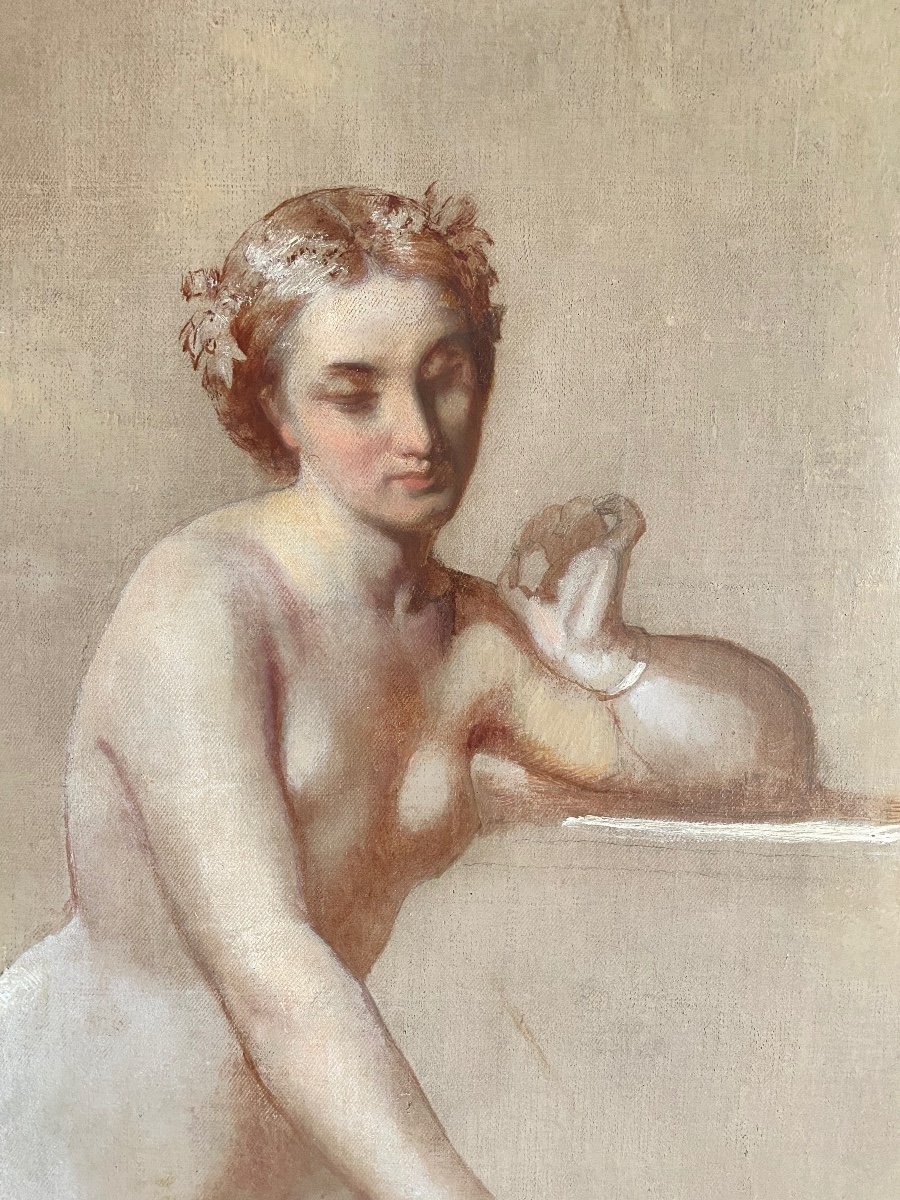 Large Nude Woman Painting Ancient Greek Roman Style Thomas Couture Or Lehmann Follower  Oil XIX-photo-3