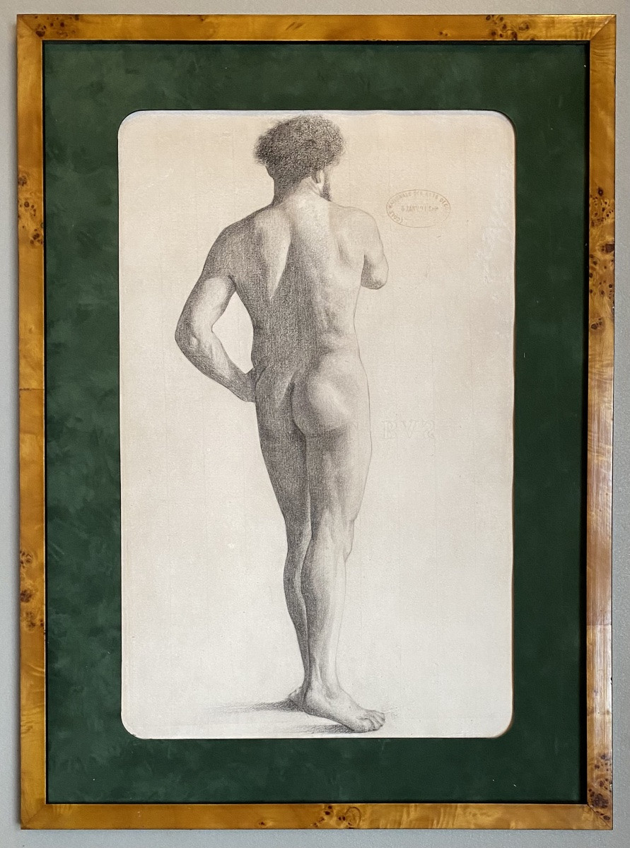 Three Academic Drawings Of A Nude Man Portrait, 19th Century, National School Of Decorative Arts-photo-3