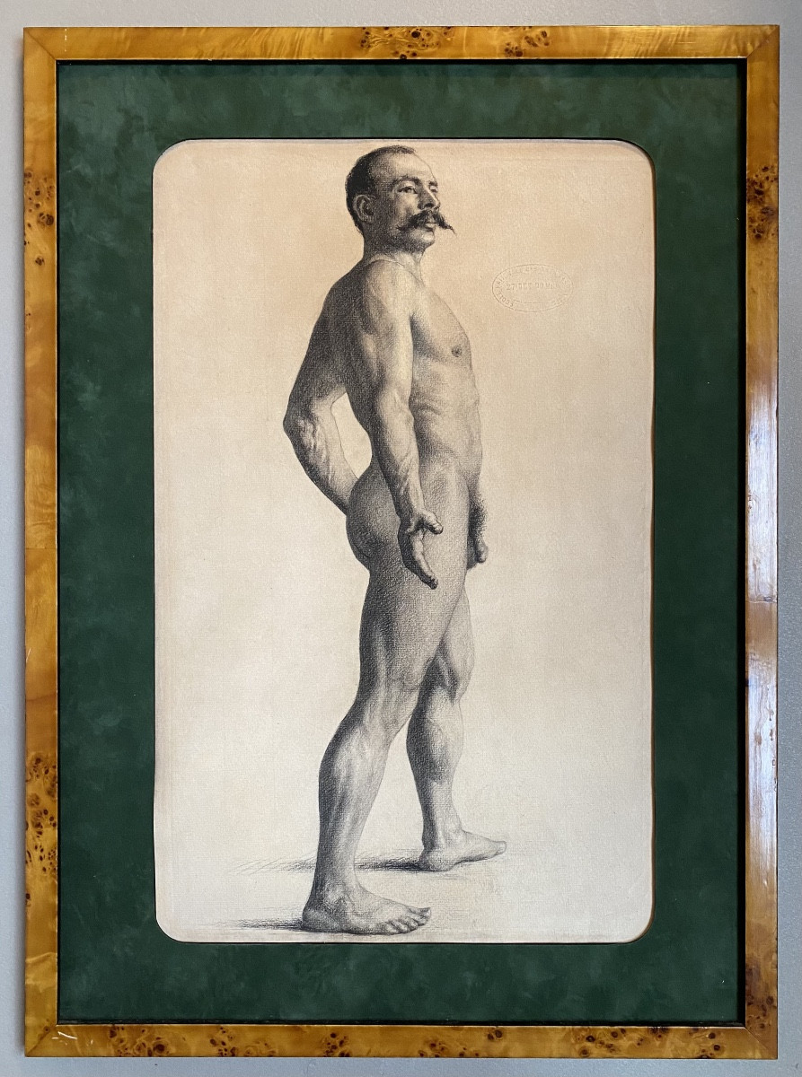 Three Academic Drawings Of A Nude Man Portrait, 19th Century, National School Of Decorative Arts-photo-4