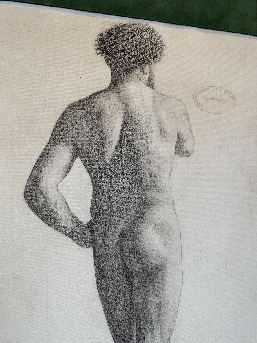 Three Academic Drawings Of A Nude Man Portrait, 19th Century, National School Of Decorative Arts-photo-3