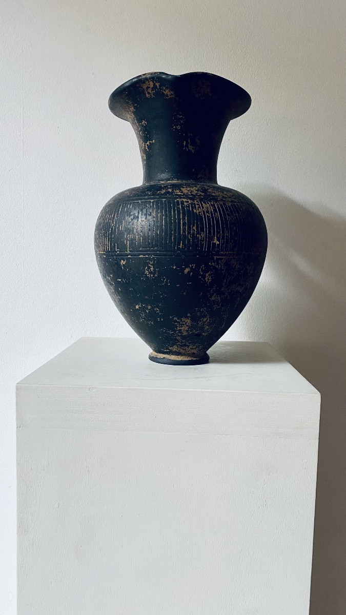ŒNOCHOÉ BUCCHERO ÉTRURIE ITALIE VII VI AV. J.-C VASE PICHET À VIN ANTIQUE GREC ÉTRUSQUE-photo-3
