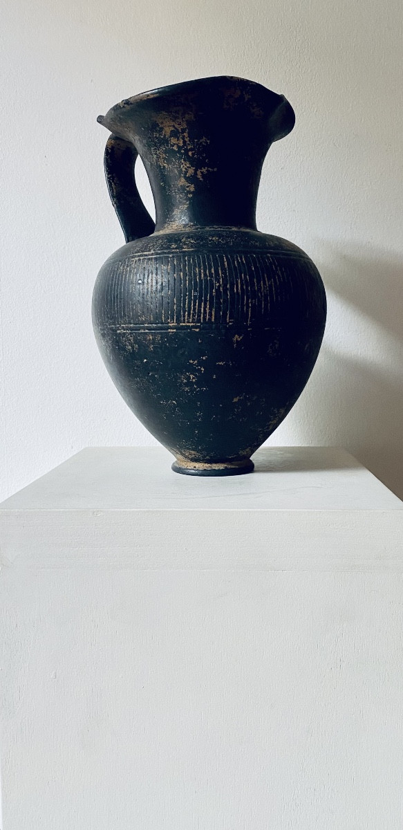 ŒNOCHOÉ BUCCHERO ÉTRURIE ITALIE VII VI AV. J.-C VASE PICHET À VIN ANTIQUE GREC ÉTRUSQUE-photo-4
