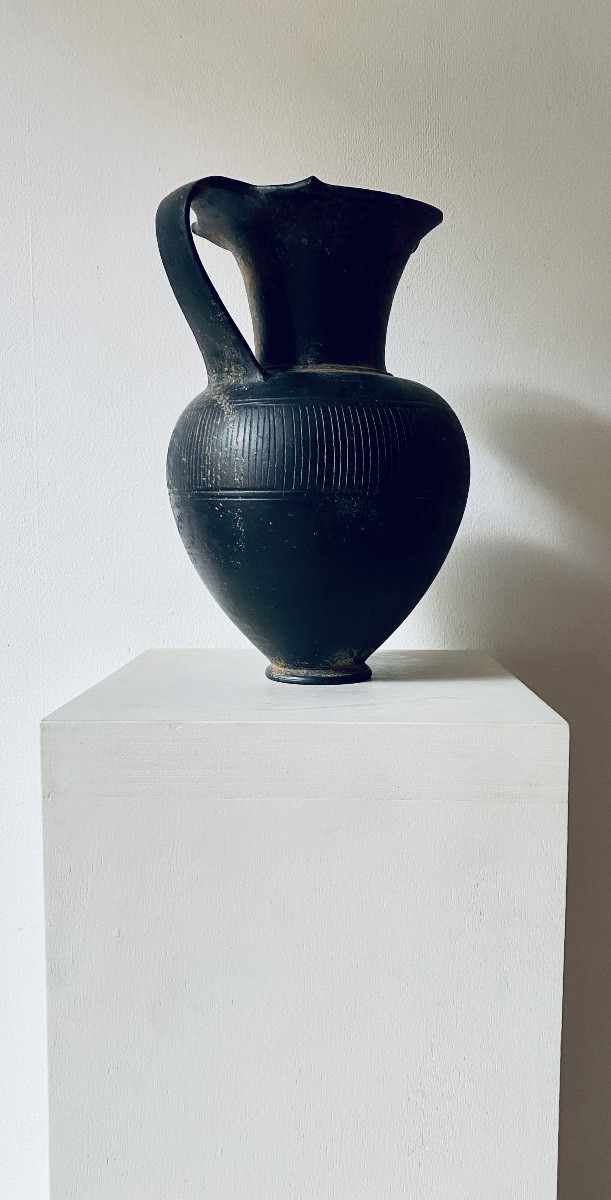 ŒNOCHOÉ BUCCHERO ÉTRURIE ITALIE VII VI AV. J.-C VASE PICHET À VIN ANTIQUE GREC ÉTRUSQUE-photo-1