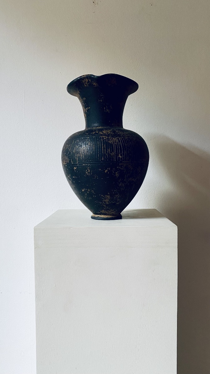 ŒNOCHOÉ BUCCHERO ÉTRURIE ITALIE VII VI AV. J.-C VASE PICHET À VIN ANTIQUE GREC ÉTRUSQUE-photo-2
