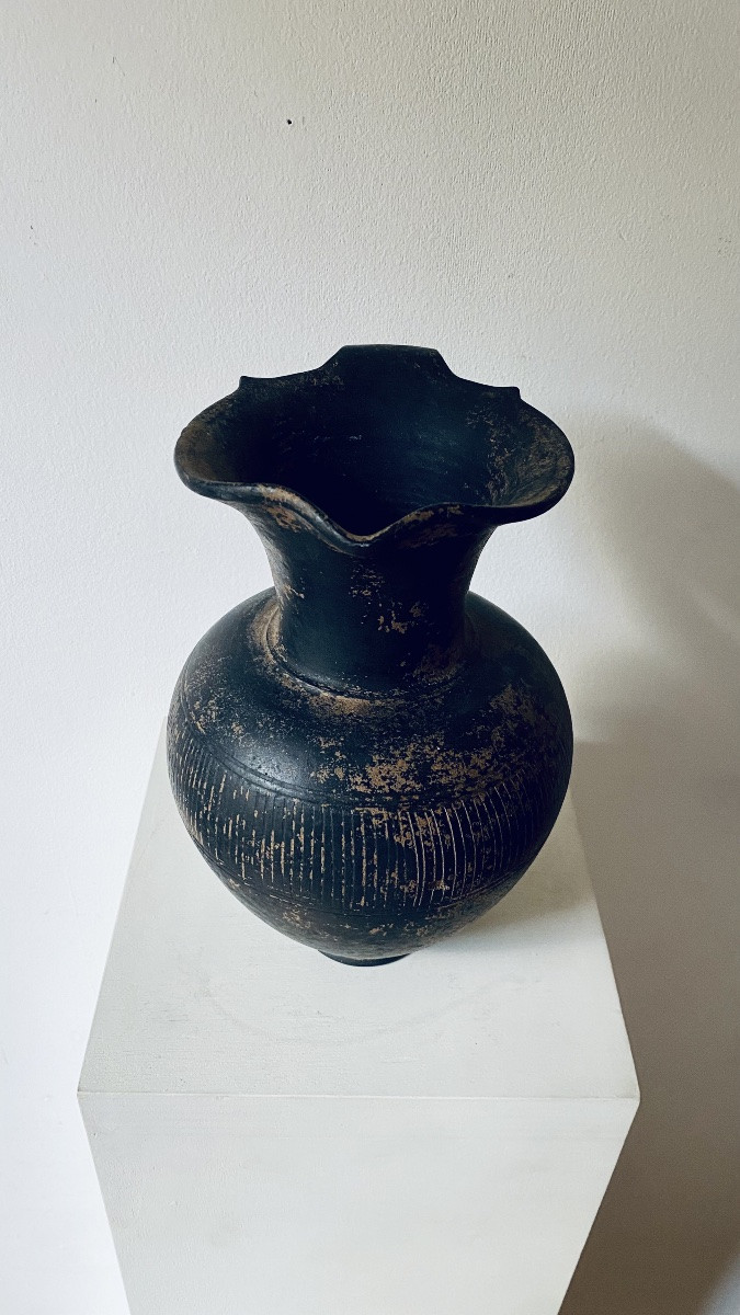 ŒNOCHOÉ BUCCHERO ÉTRURIE ITALIE VII VI AV. J.-C VASE PICHET À VIN ANTIQUE GREC ÉTRUSQUE-photo-3