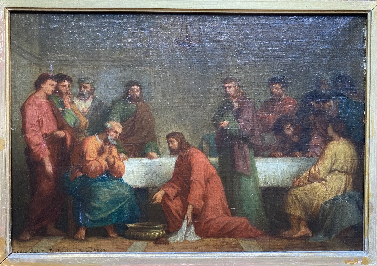 The Washing Of The Feet, Louis Roux, Sketch For A Religious Painting, Oil On Canvas, 19th Century-photo-2