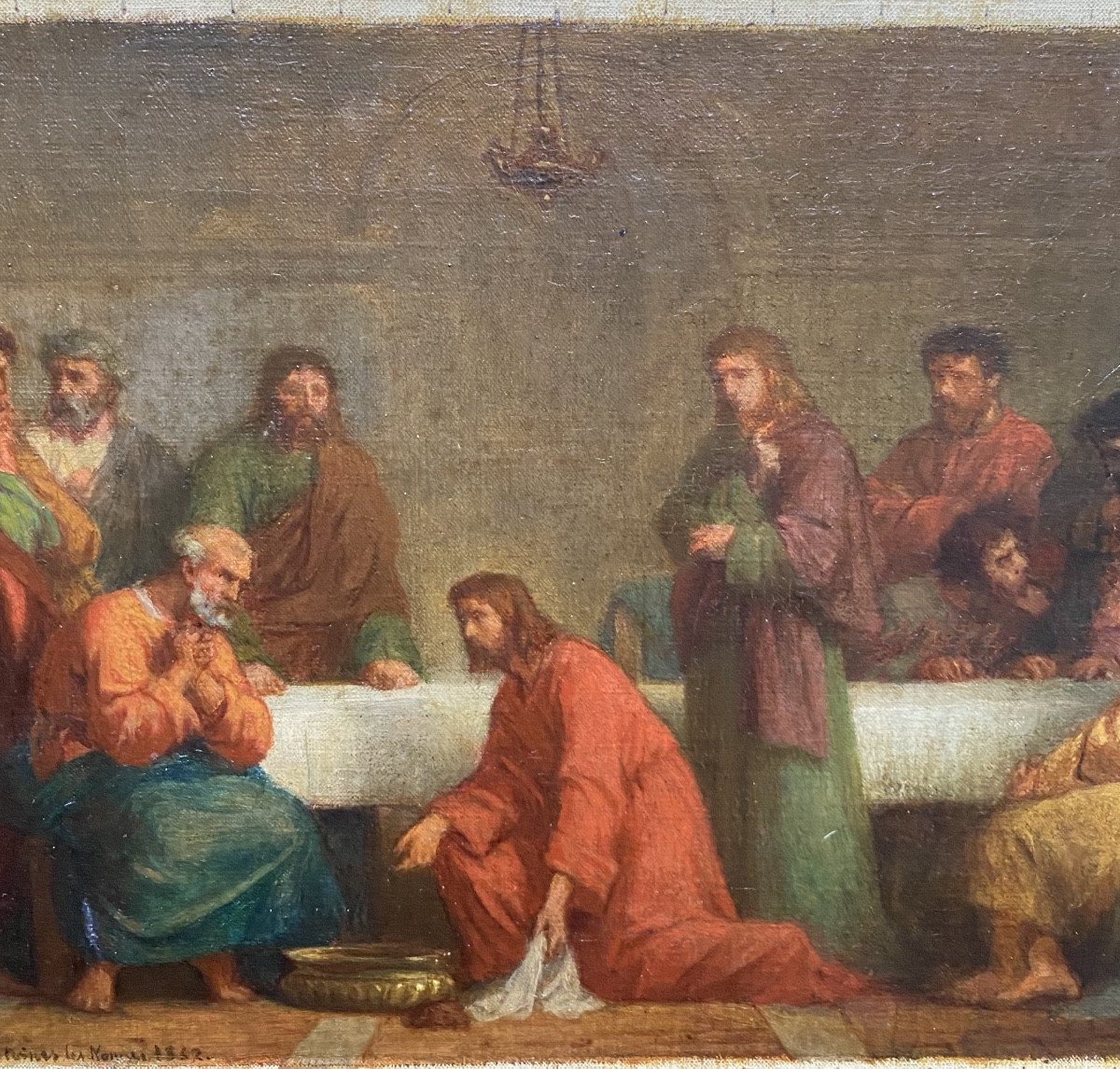 The Washing Of The Feet, Louis Roux, Sketch For A Religious Painting, Oil On Canvas, 19th Century-photo-4