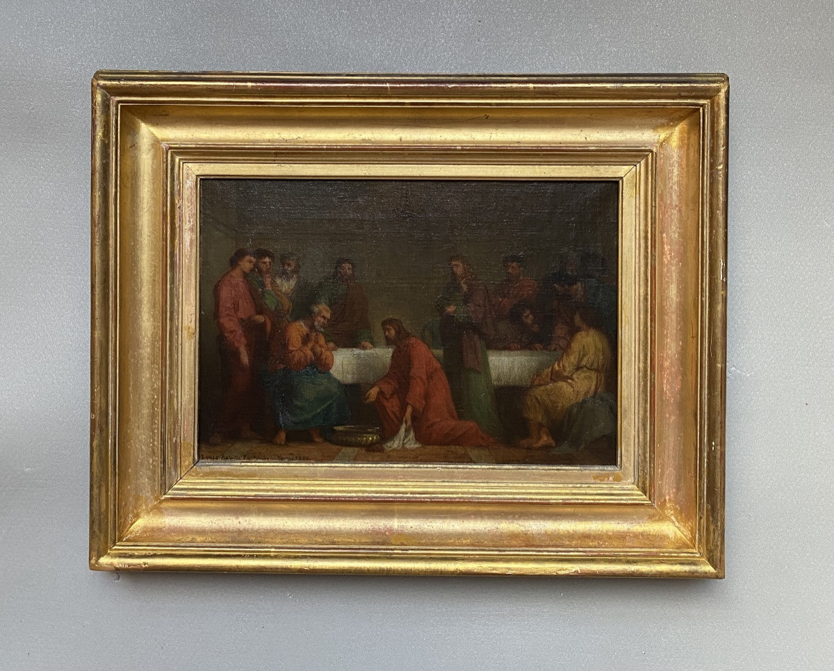 The Washing Of The Feet, Louis Roux, Sketch For A Religious Painting, Oil On Canvas, 19th Century