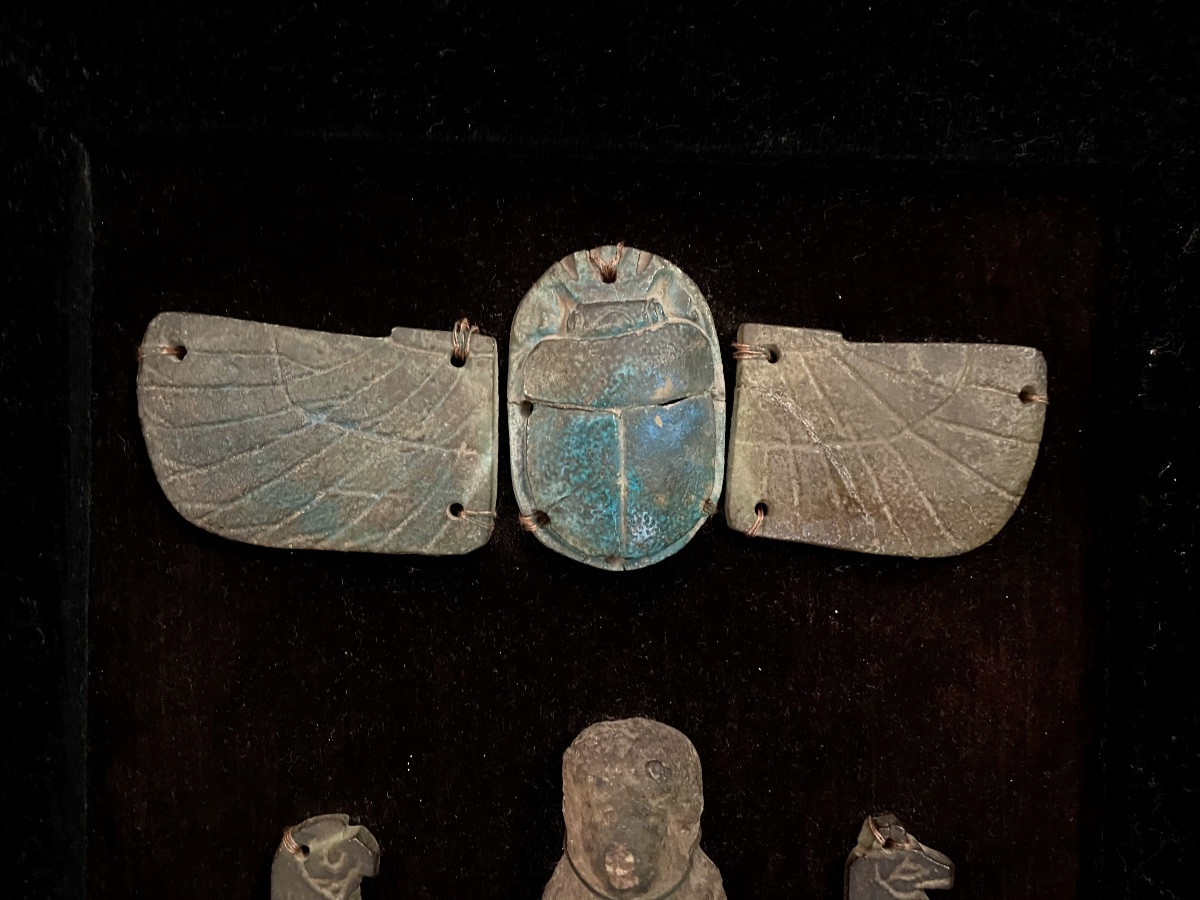 Composition Of Ancient Egyptian Amulets: Scarab, Horus, Ushabti, Blue Faience -photo-3