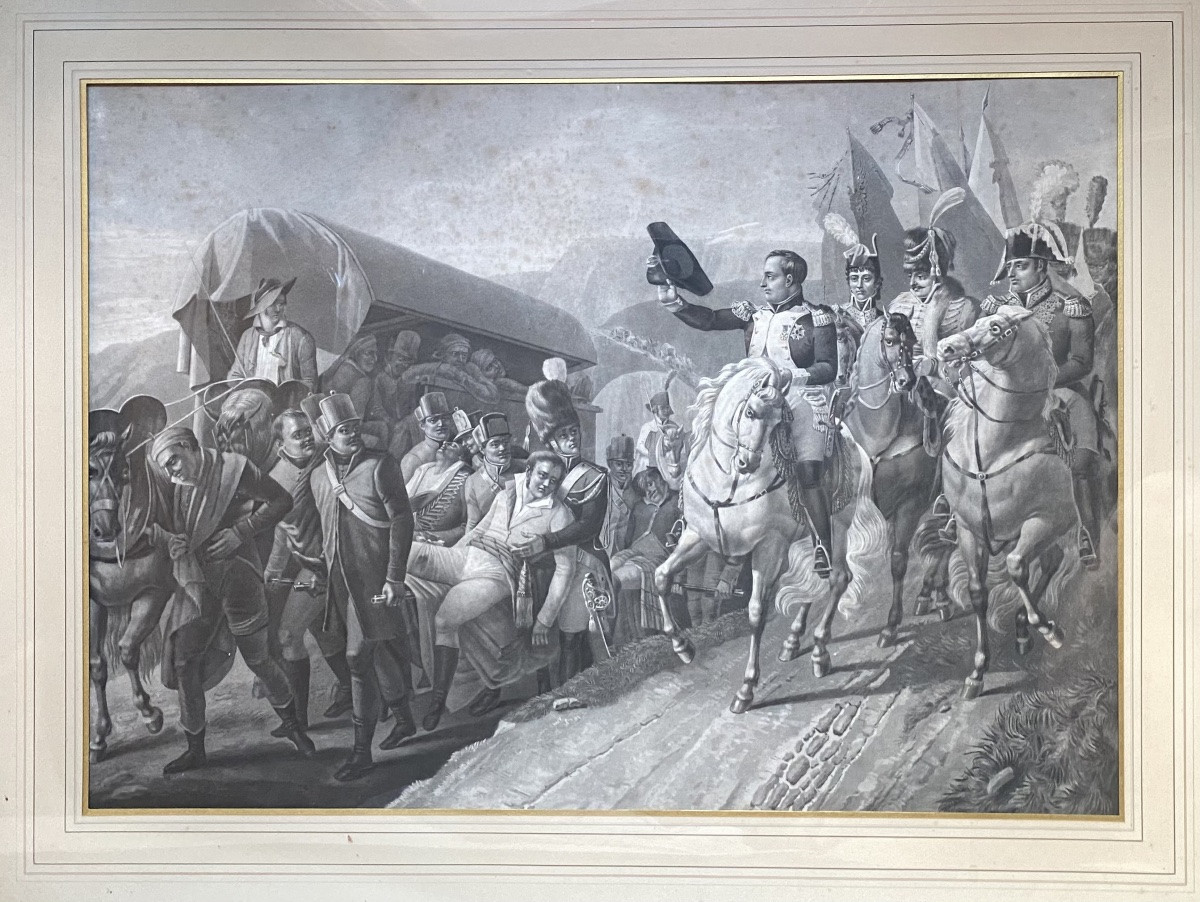 Napoleon Saluting Soldiers During The Retreat From Russia, XIX Empire Palmette Frame -photo-2