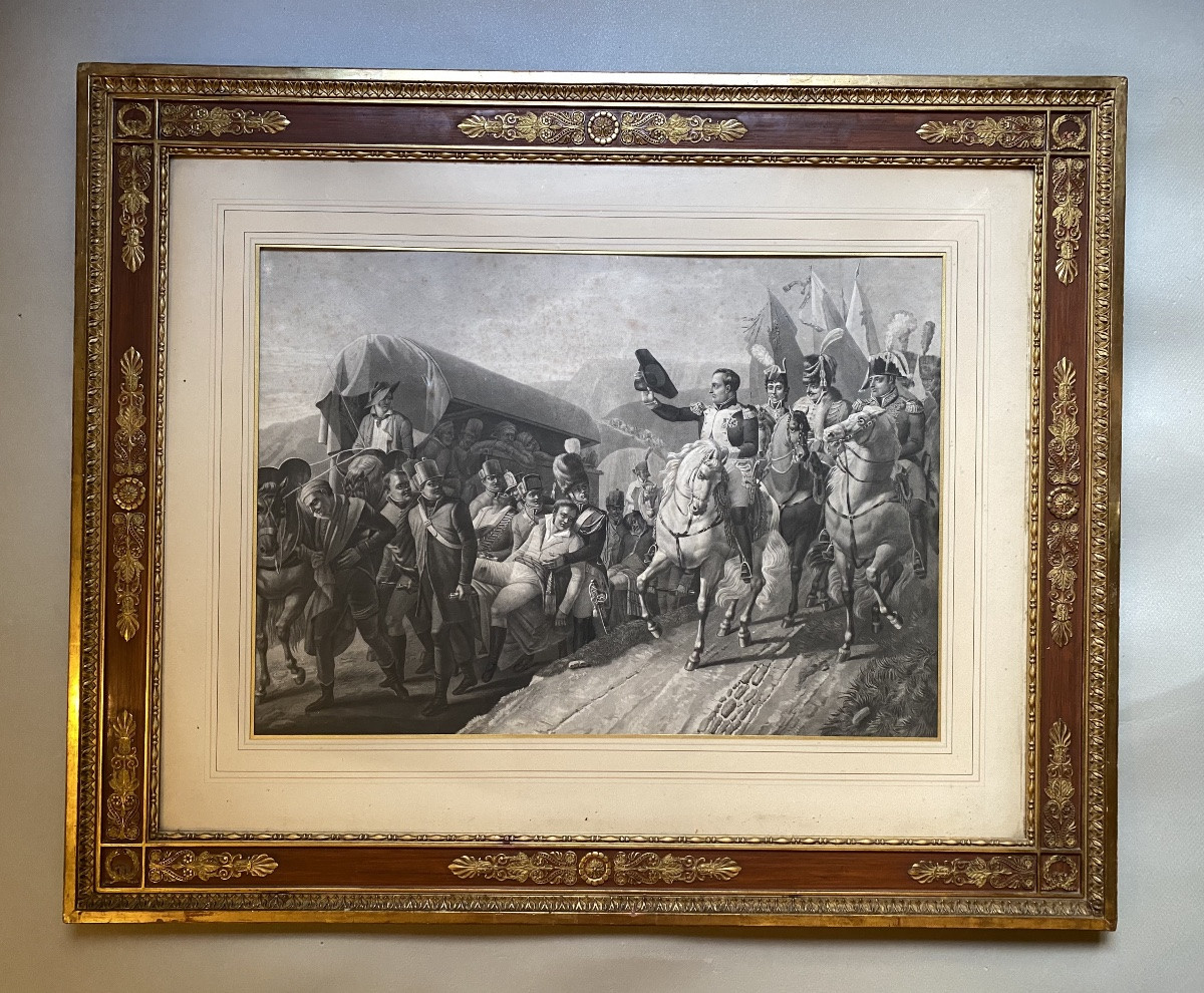 Napoleon Saluting Soldiers During The Retreat From Russia, XIX Empire Palmette Frame -photo-1