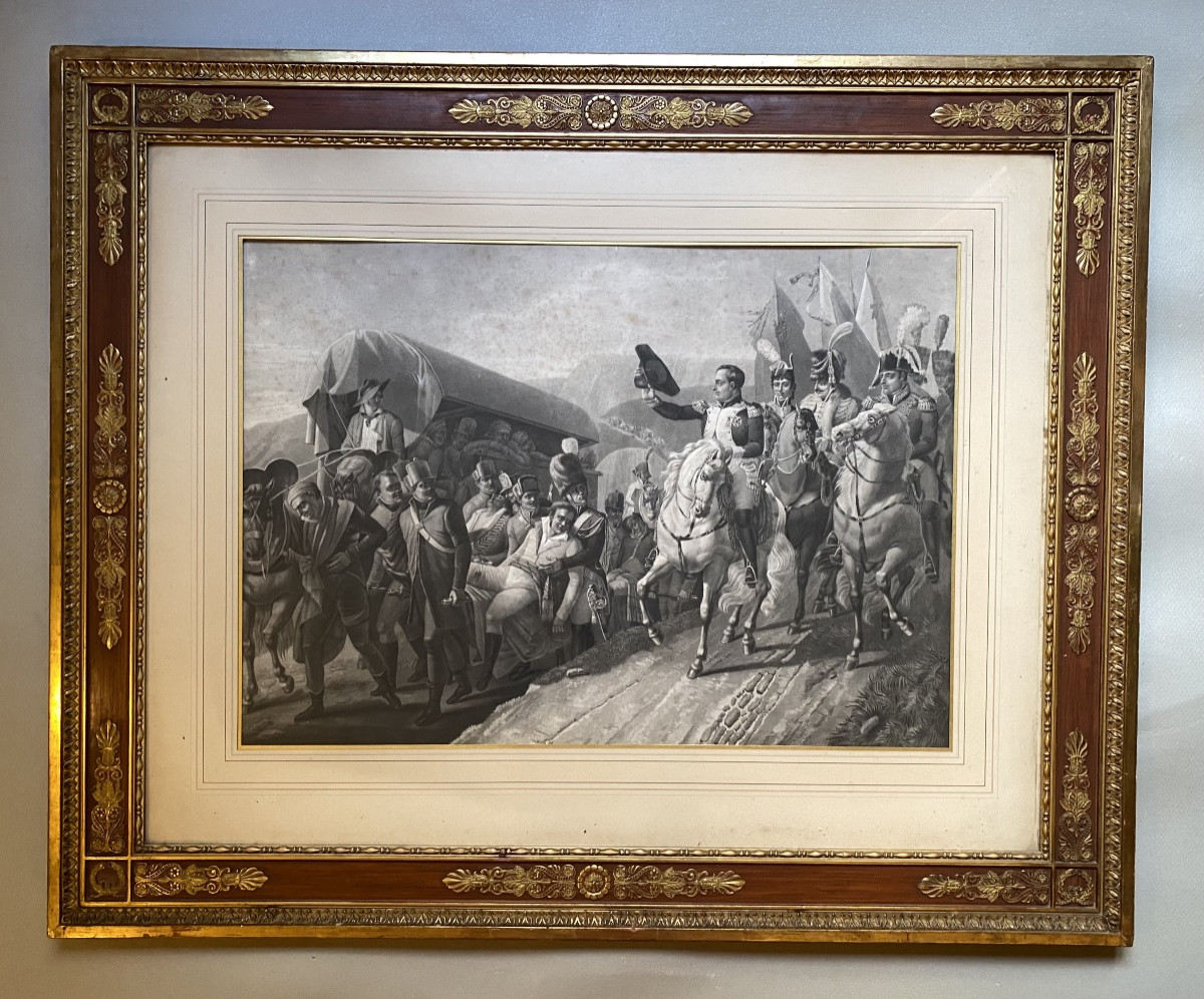 Napoleon Saluting Soldiers During The Retreat From Russia, XIX Empire Palmette Frame 