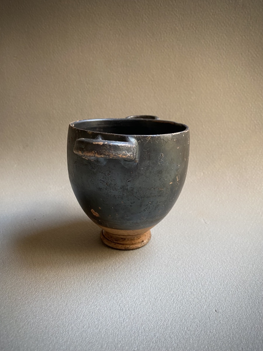 Skyphos Vase Greek Ceramic Great Greece Italy Apulia Antique Black Terracotta -photo-2