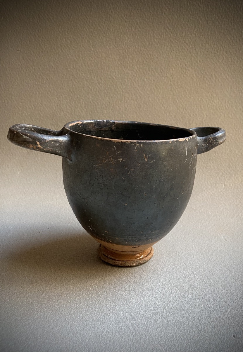 Skyphos Vase Greek Ceramic Great Greece Italy Apulia Antique Black Terracotta -photo-3