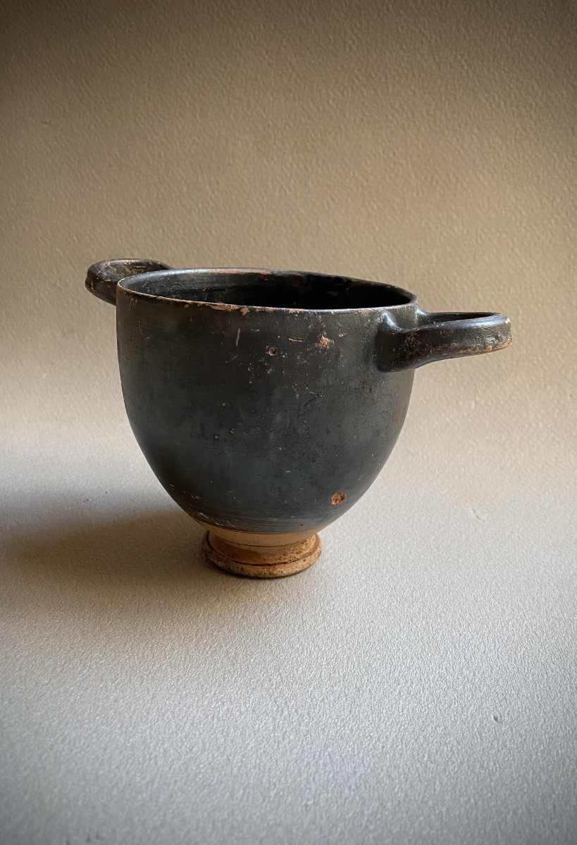 Skyphos Vase Greek Ceramic Great Greece Italy Apulia Antique Black Terracotta -photo-4