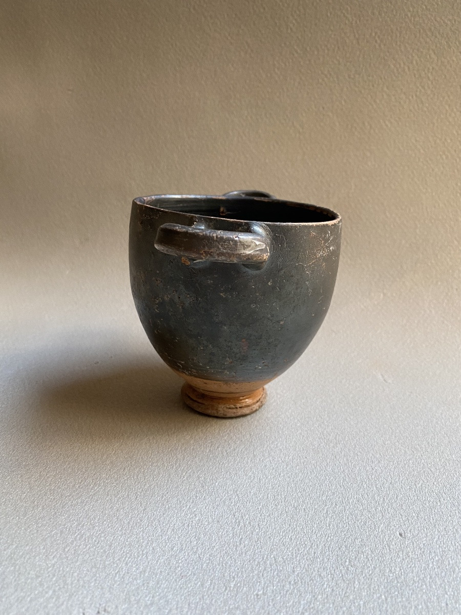 Skyphos Vase Greek Ceramic Great Greece Italy Apulia Antique Black Terracotta -photo-1