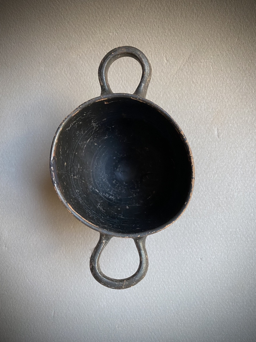 Skyphos Vase Greek Ceramic Great Greece Italy Apulia Antique Black Terracotta -photo-2