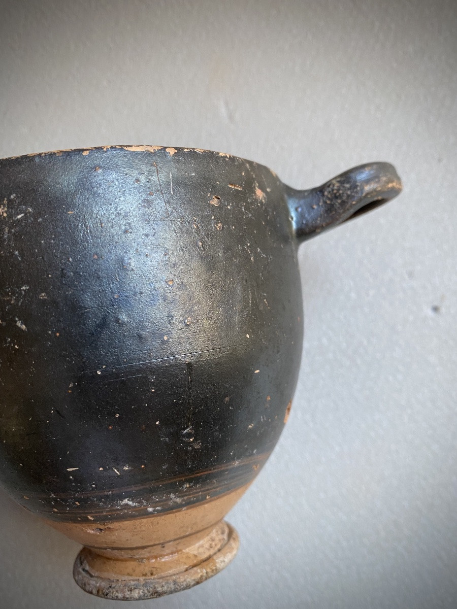 Skyphos Vase Greek Ceramic Great Greece Italy Apulia Antique Black Terracotta -photo-4