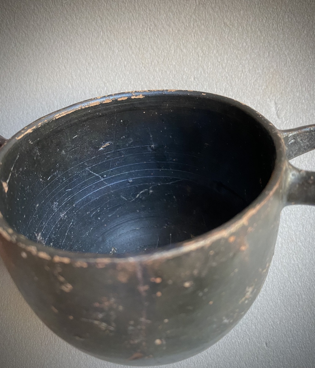 Skyphos Vase Greek Ceramic Great Greece Italy Apulia Antique Black Terracotta -photo-6