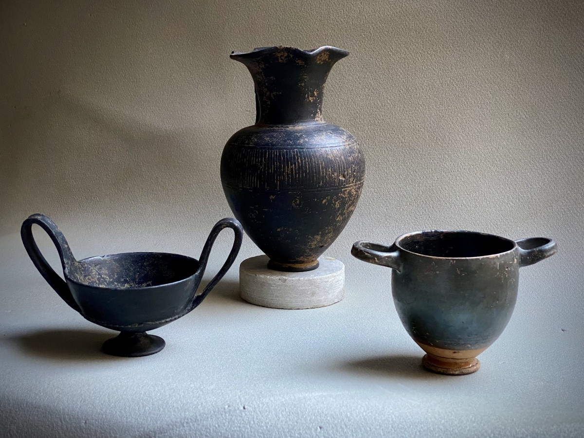 Skyphos Vase Greek Ceramic Great Greece Italy Apulia Antique Black Terracotta -photo-8