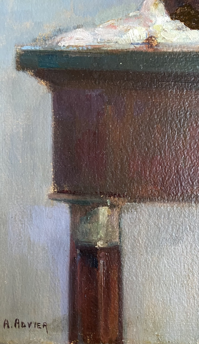 Still Life With Venus & Vase Of Flowers, André Advier, Oil On Canvas, Early 20th Century -photo-4