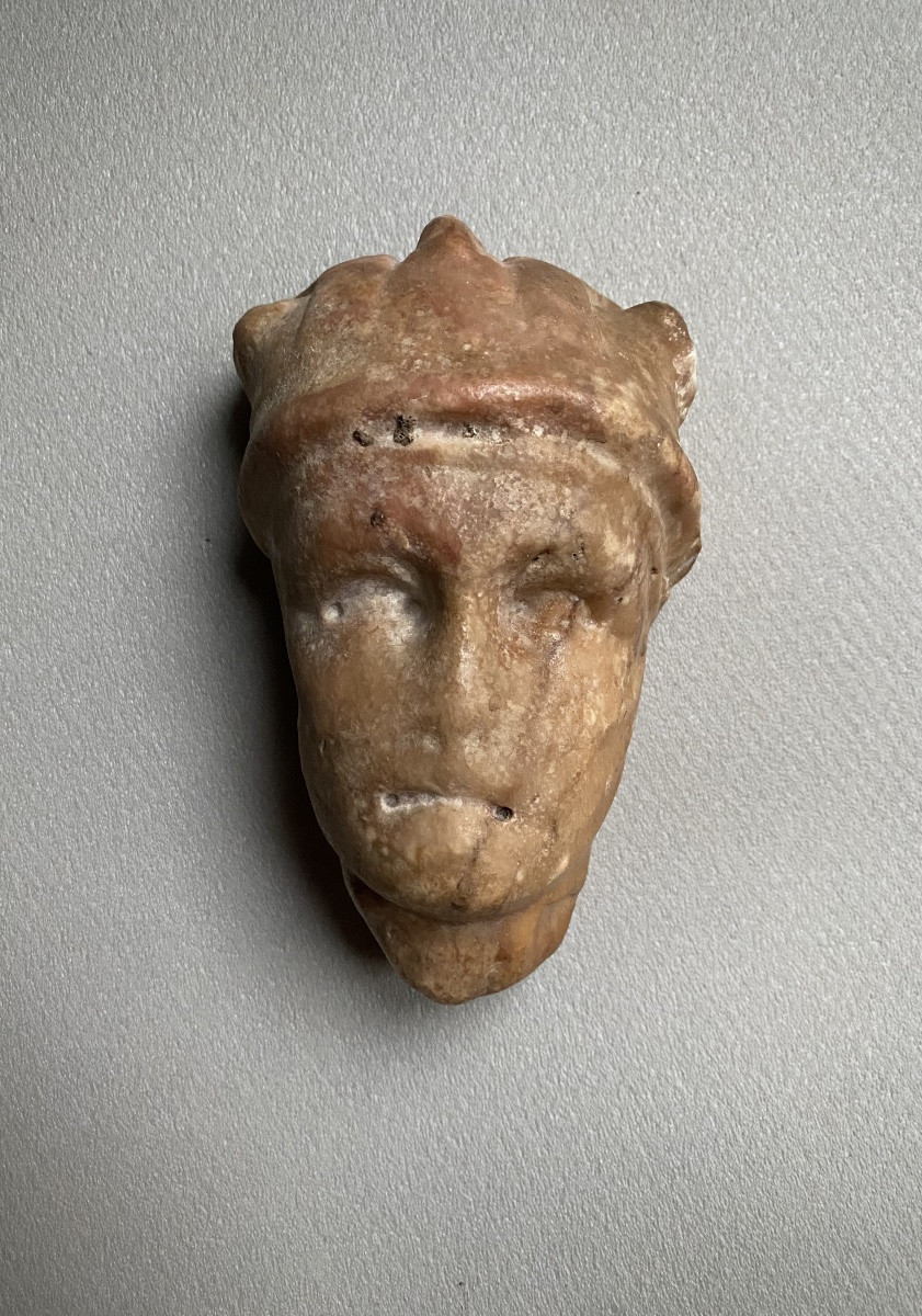 Portrait d’Alexandre Le Grand, Casque Cornu, haut de colonne pilier Marbre jaune antique romain-photo-2