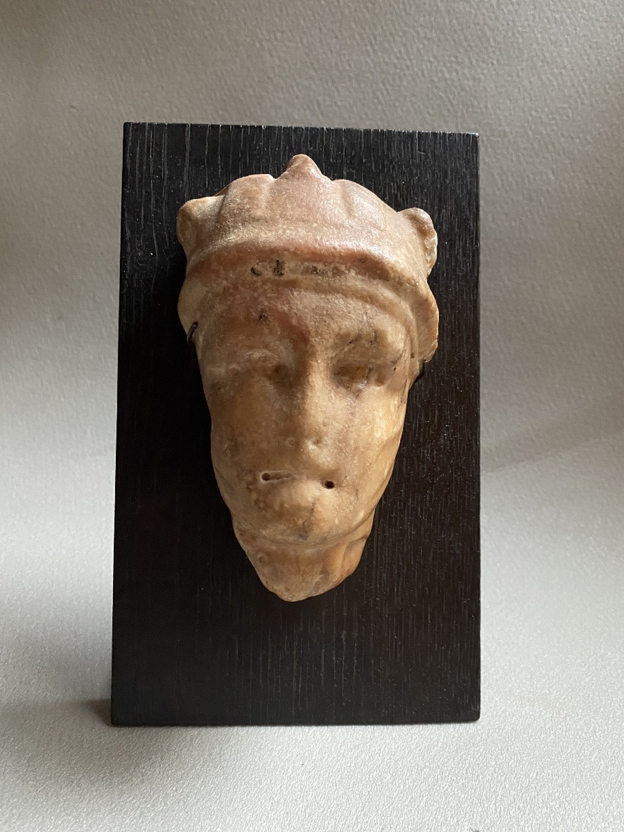 Portrait d’Alexandre Le Grand, Casque Cornu, haut de colonne pilier Marbre jaune antique romain-photo-4