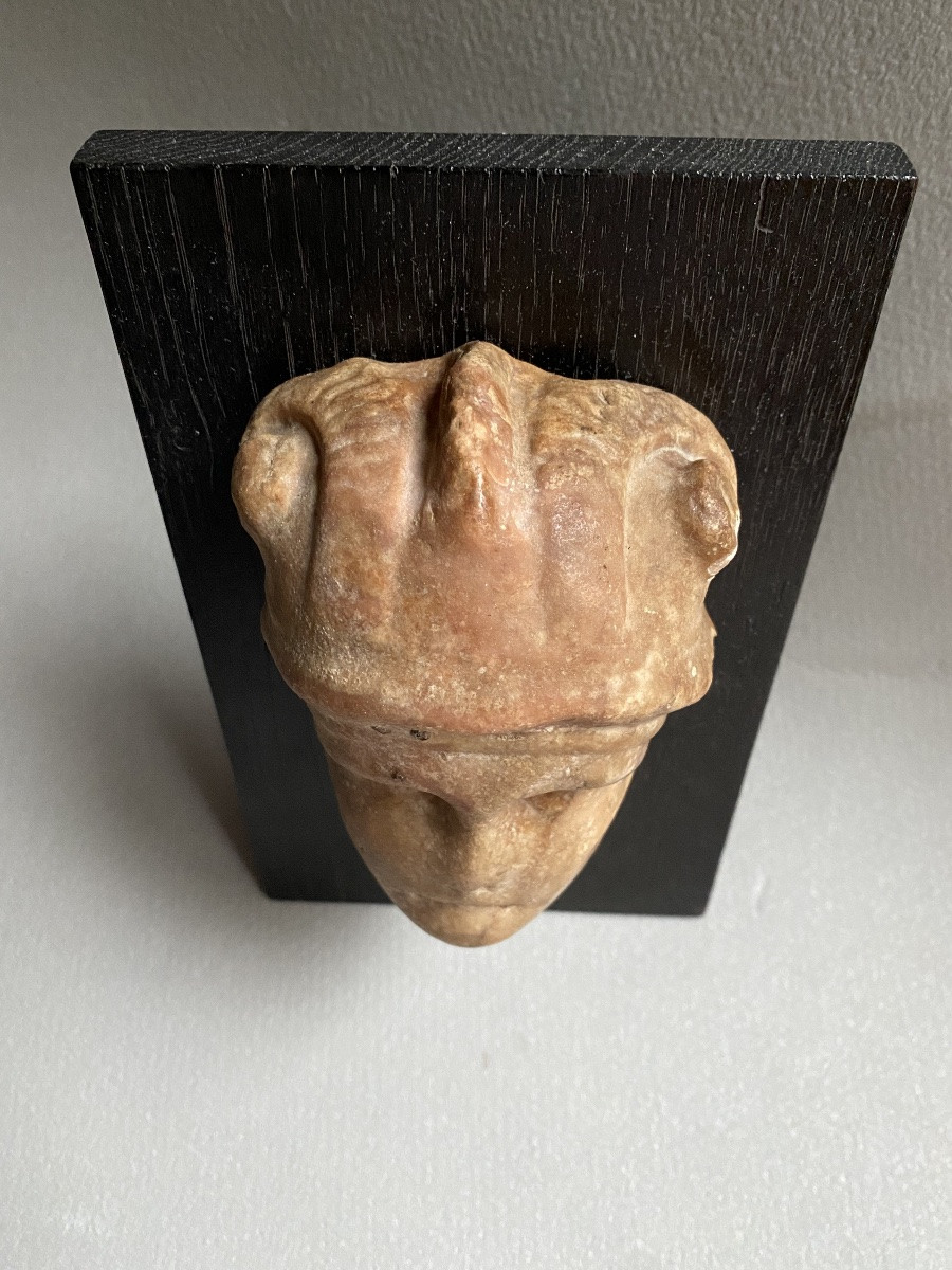 Portrait d’Alexandre Le Grand, Casque Cornu, haut de colonne pilier Marbre jaune antique romain-photo-1