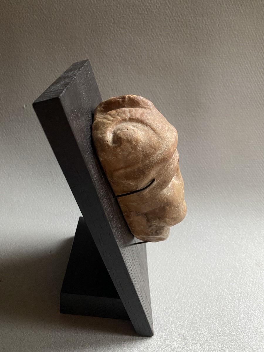 Portrait d’Alexandre Le Grand, Casque Cornu, haut de colonne pilier Marbre jaune antique romain-photo-2