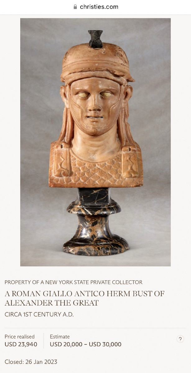 Portrait d’Alexandre Le Grand, Casque Cornu, haut de colonne pilier Marbre jaune antique romain-photo-3