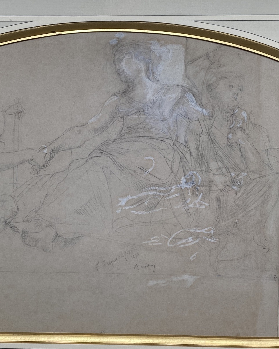 Paul Baudry, Large Allegorical Drawing, France, Work, Peace, Diploma, Universal Exhibition 1878-photo-3
