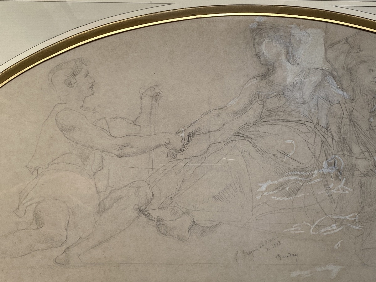 Paul Baudry, Large Allegorical Drawing, France, Work, Peace, Diploma, Universal Exhibition 1878-photo-1