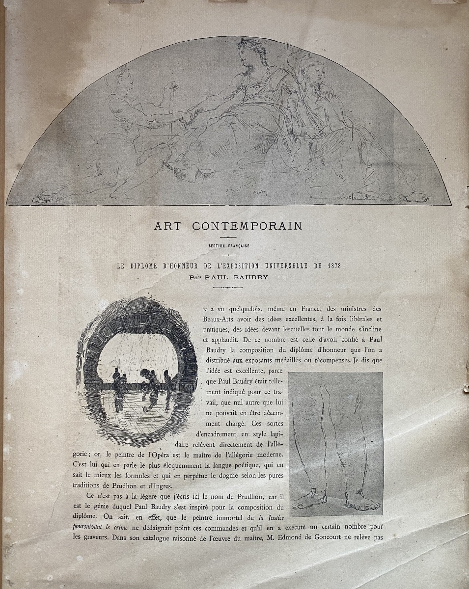 Paul Baudry, Large Allegorical Drawing, France, Work, Peace, Diploma, Universal Exhibition 1878-photo-5