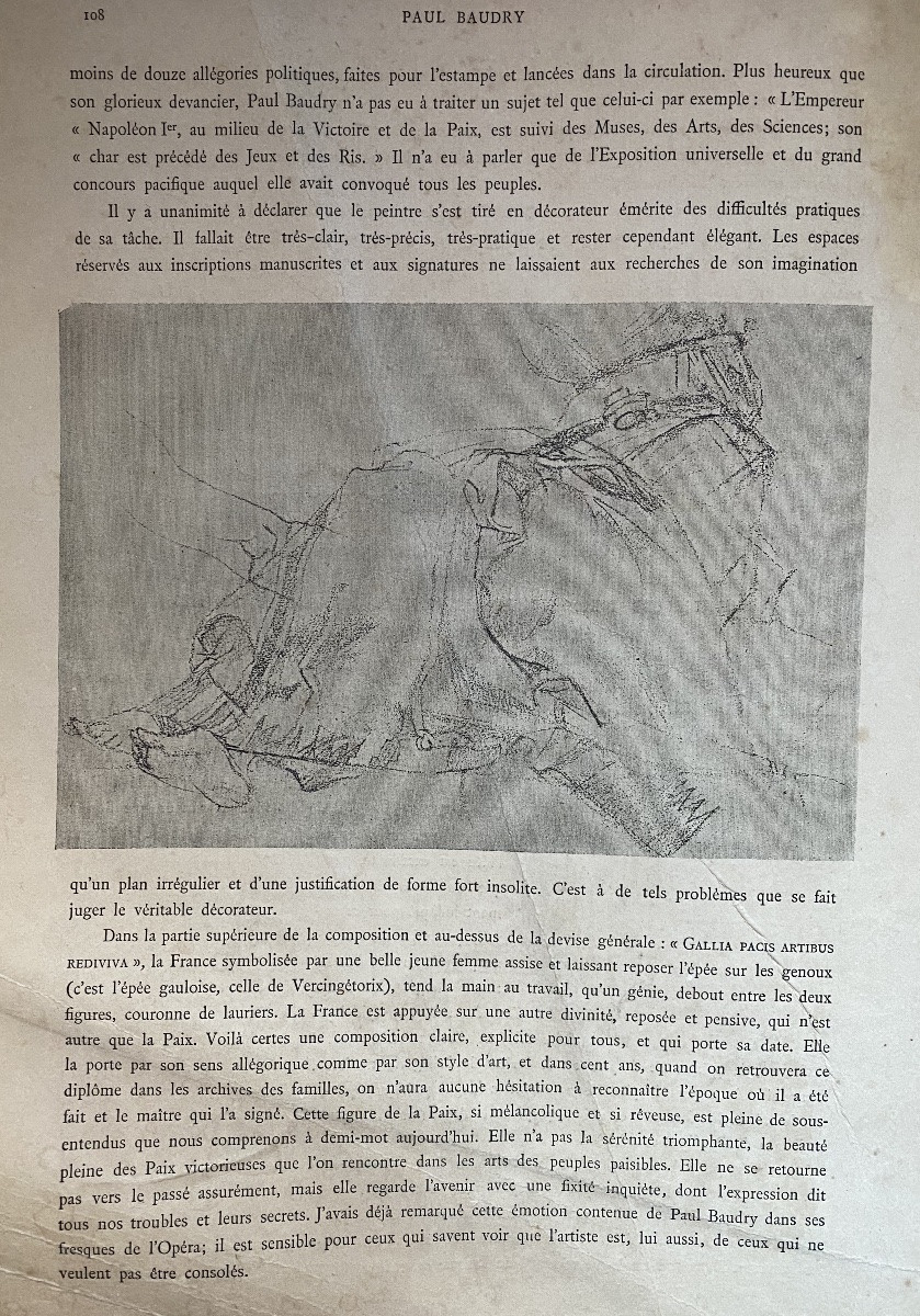 Paul Baudry, Large Allegorical Drawing, France, Work, Peace, Diploma, Universal Exhibition 1878-photo-6