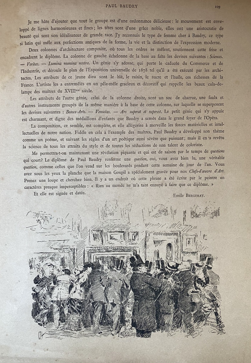 Paul Baudry, Large Allegorical Drawing, France, Work, Peace, Diploma, Universal Exhibition 1878-photo-7