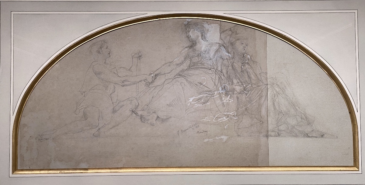 Paul Baudry, Large Allegorical Drawing, France, Work, Peace, Diploma, Universal Exhibition 1878-photo-3