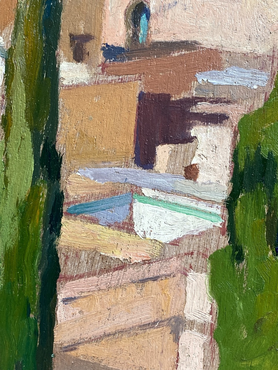 Jean Baldoui (1890-1955) View Of Marrakech Oil On Panel Orientalist Painting Morocco-photo-2