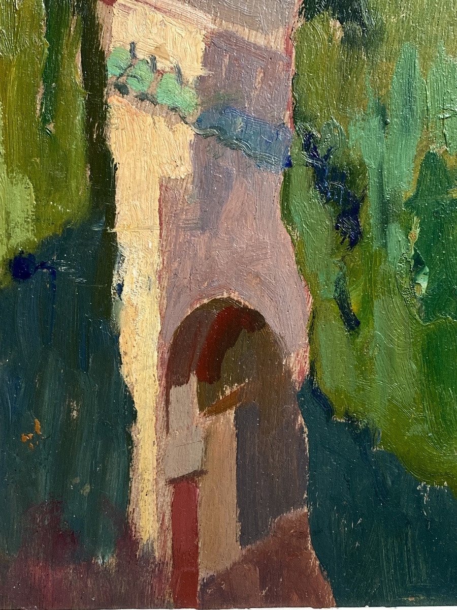 Jean Baldoui (1890-1955) View Of Marrakech Oil On Panel Orientalist Painting Morocco-photo-3