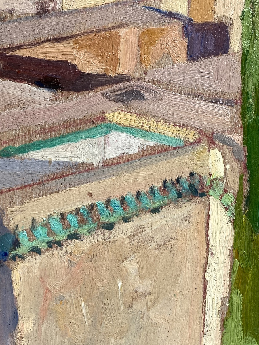 Jean Baldoui (1890-1955) View Of Marrakech Oil On Panel Orientalist Painting Morocco-photo-3