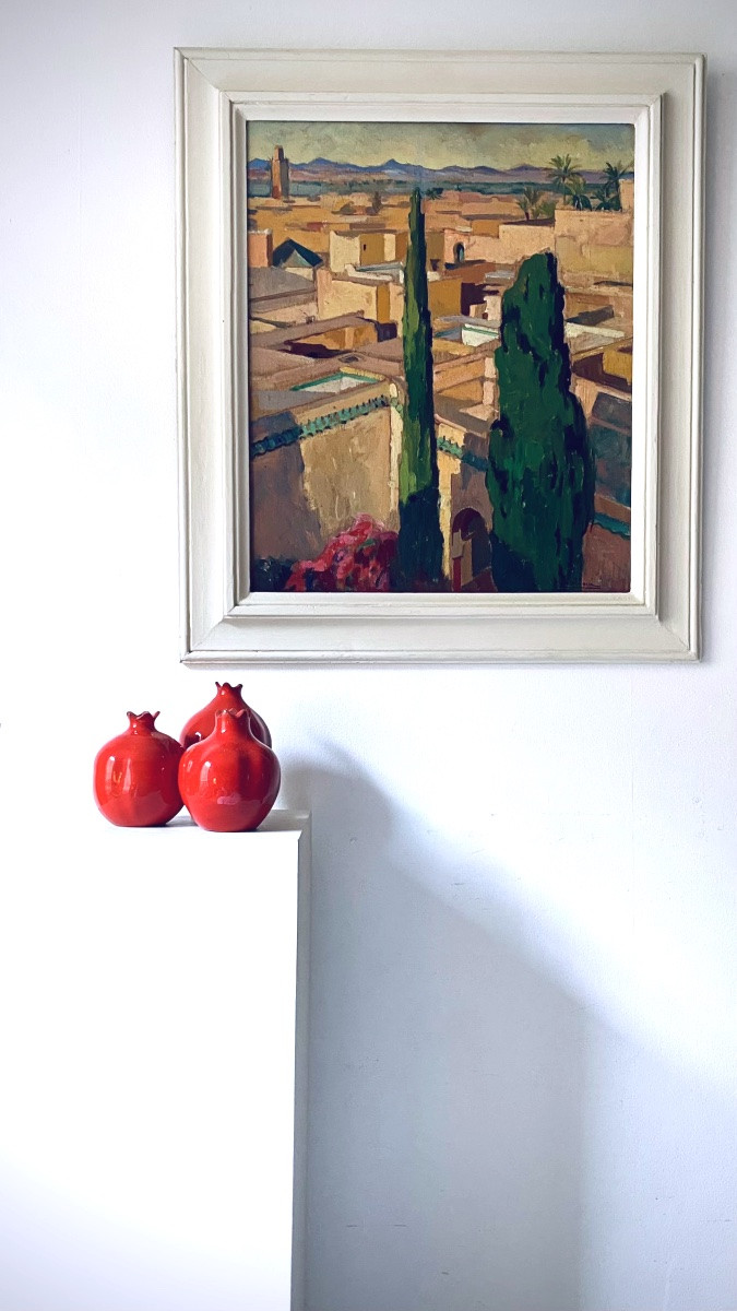 Jean Baldoui (1890-1955) View Of Marrakech Oil On Panel Orientalist Painting Morocco-photo-6