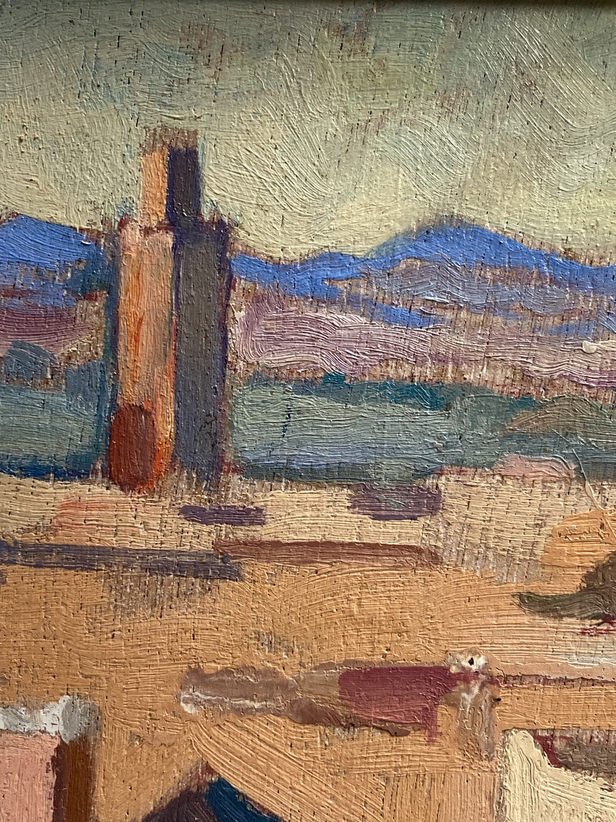 Jean Baldoui (1890-1955) View Of Marrakech Oil On Panel Orientalist Painting Morocco-photo-1