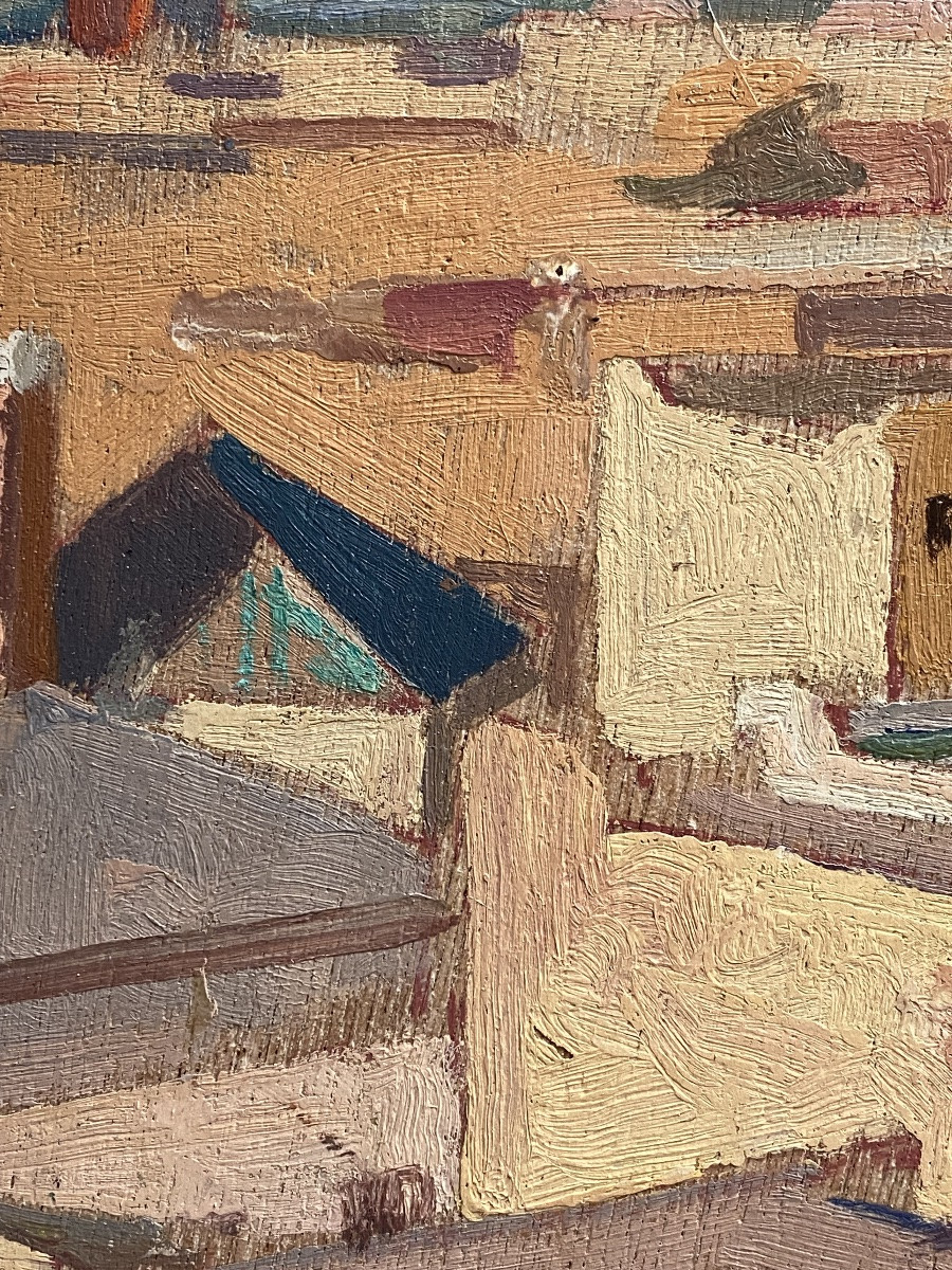 Jean Baldoui (1890-1955) View Of Marrakech Oil On Panel Orientalist Painting Morocco-photo-2