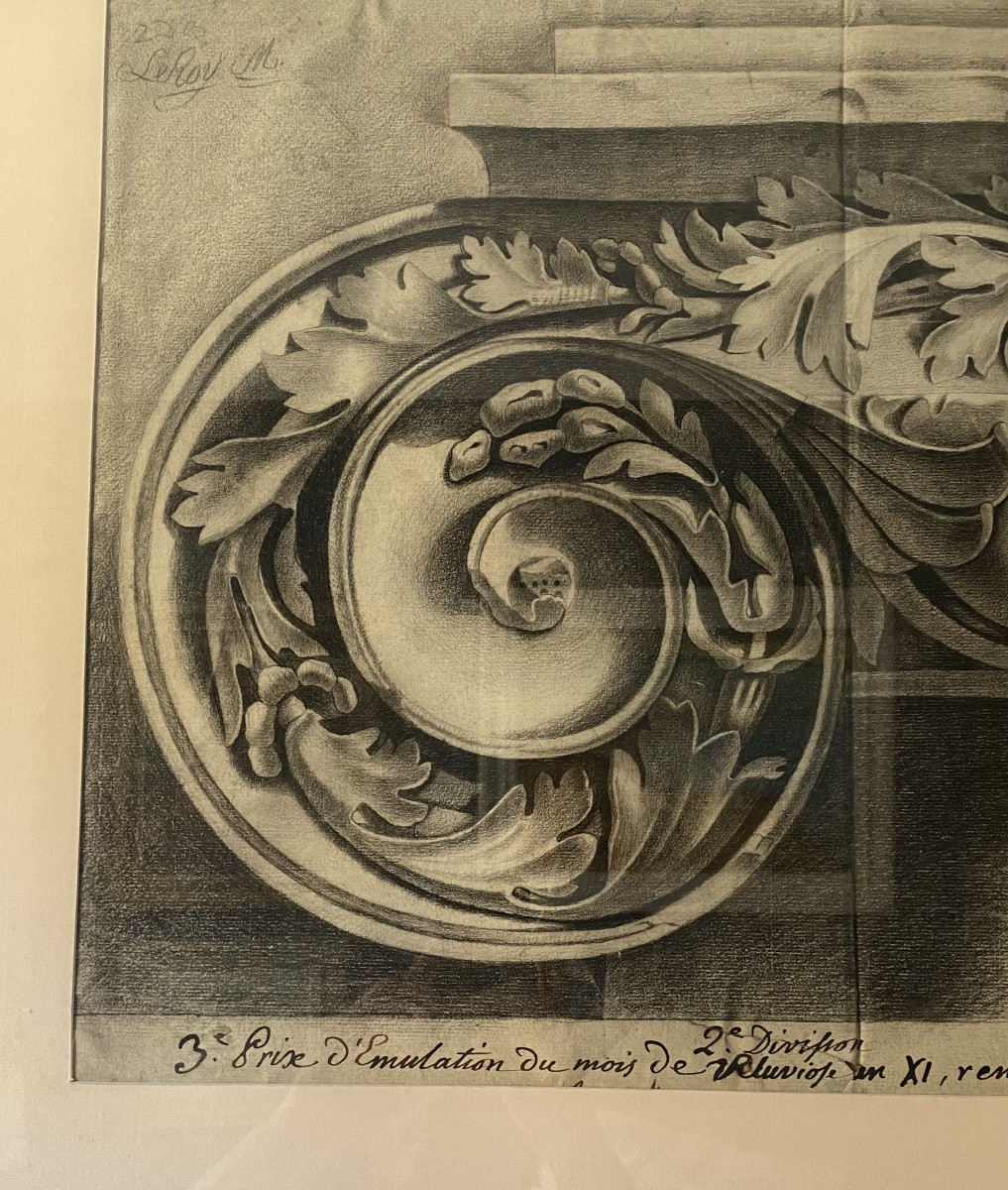 Grand Dessin d’Architecture Chapiteau Ionique d’après l’art Romain antique, école française XIX-photo-2